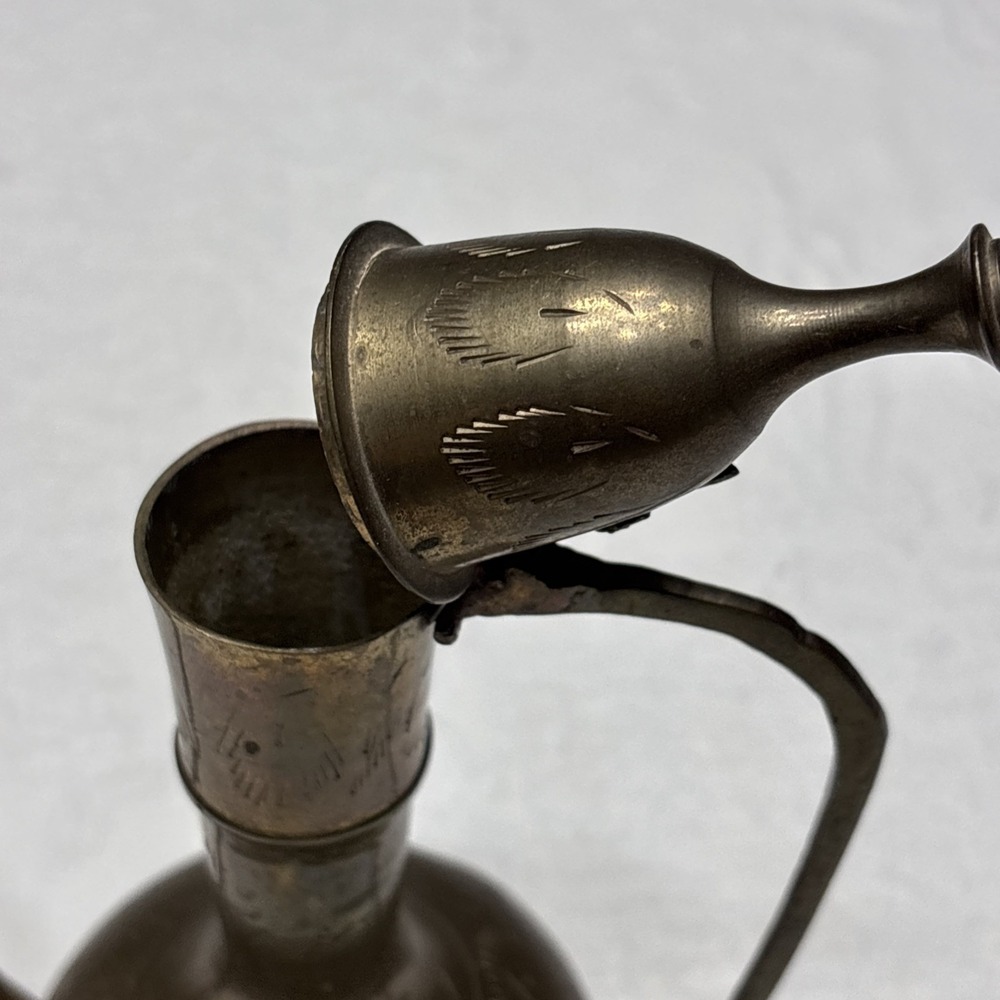 Antique Indian Brass Teapot decor With Hinged Lid 10" Tall - Picture 8 of 16